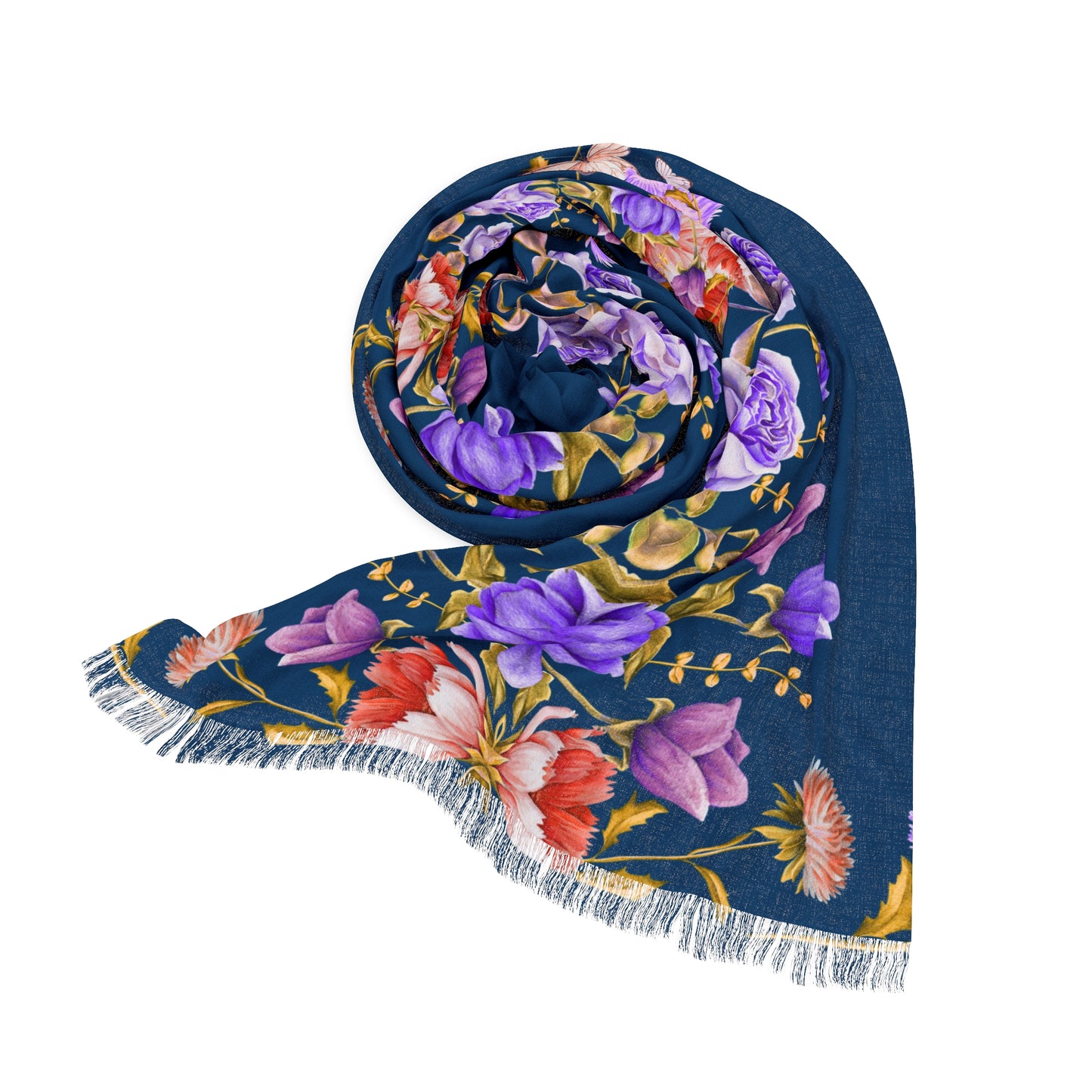 Floral  Navy Purple Rose Print Scarf