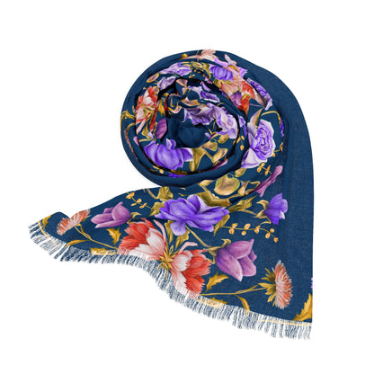 Floral  Navy Purple Rose Print Scarf