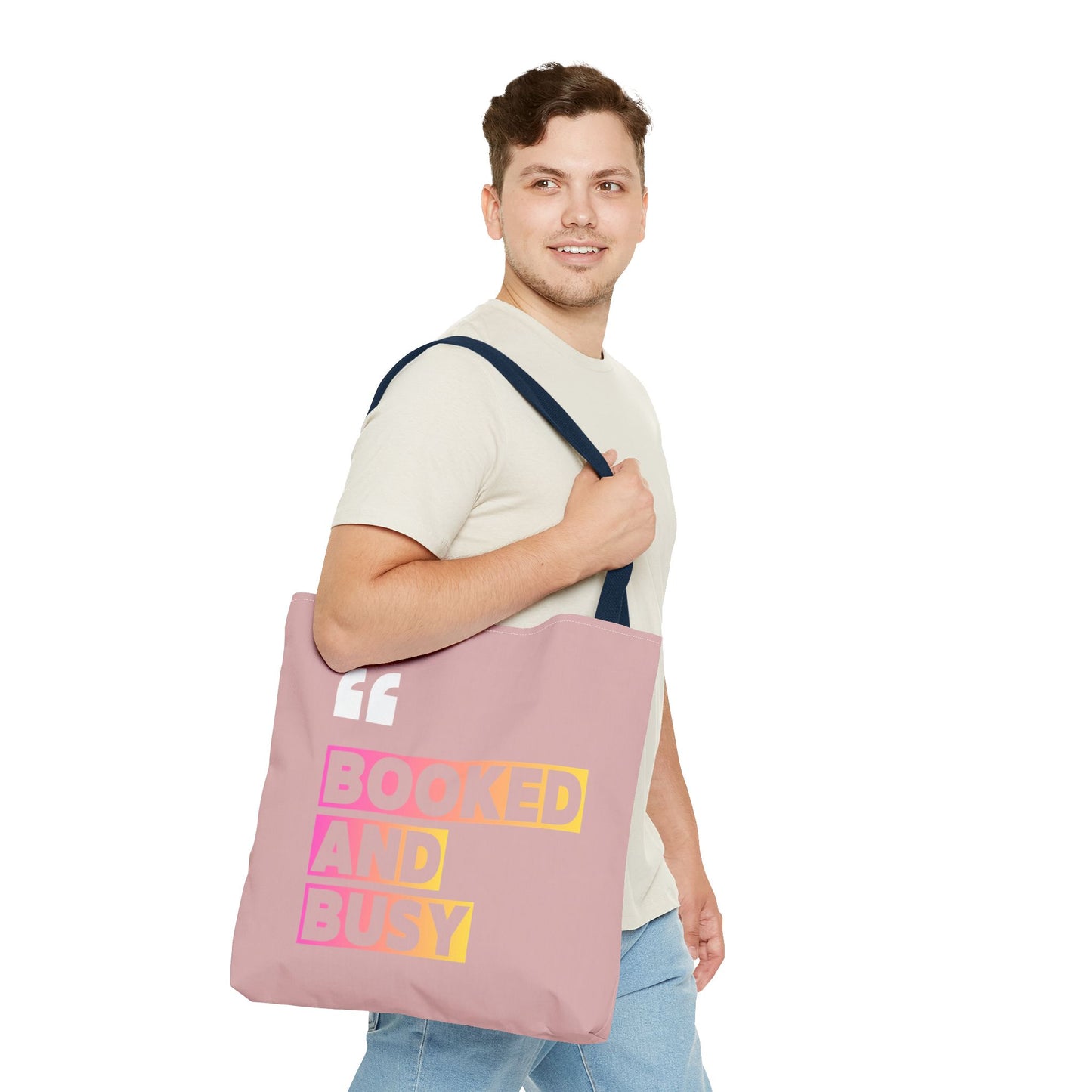 Booked and Busy Pink Tote Bag Cute Quote Book Lover Carryall