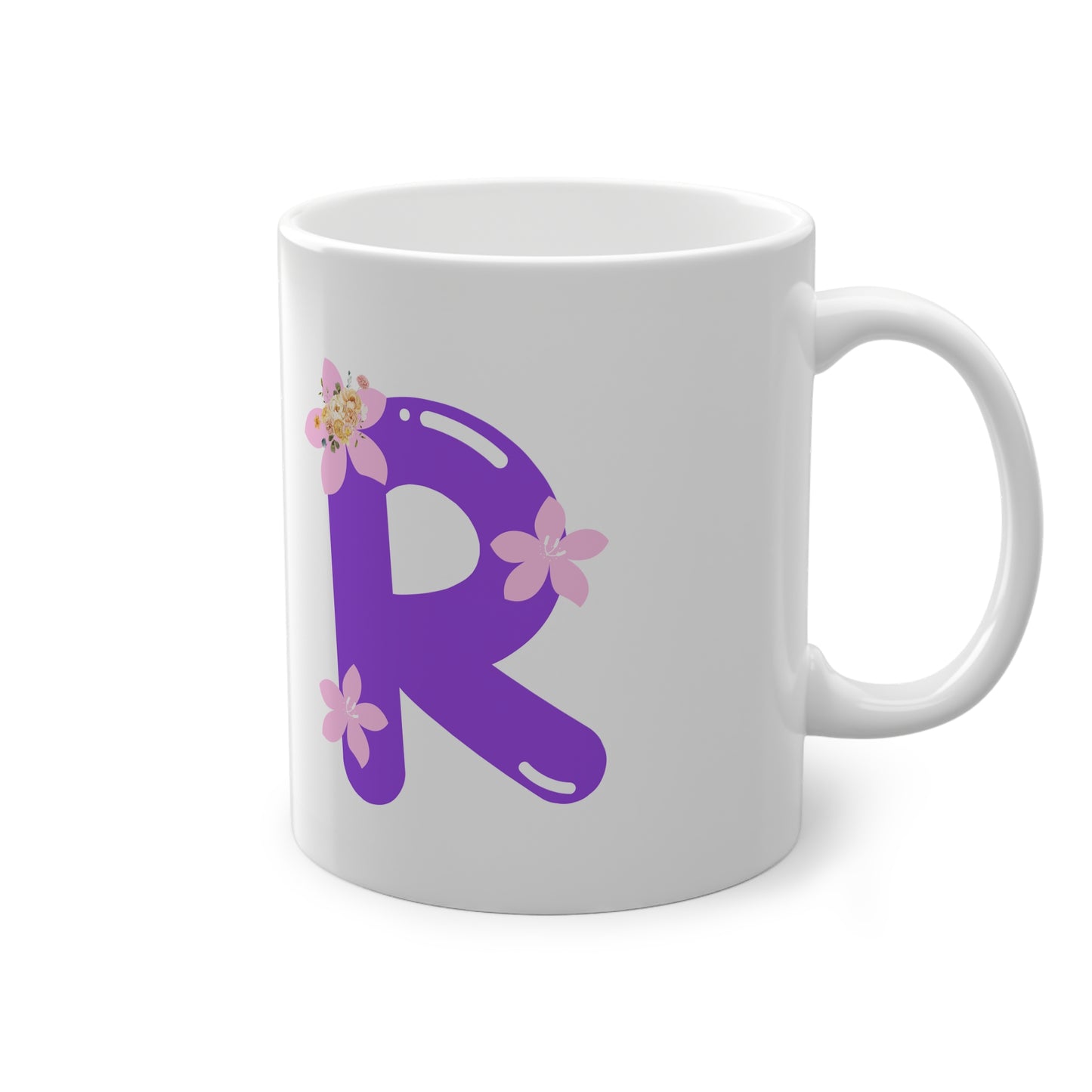 Floral Monogram Personalized Purple R Initial Ceramic Coffee Cup