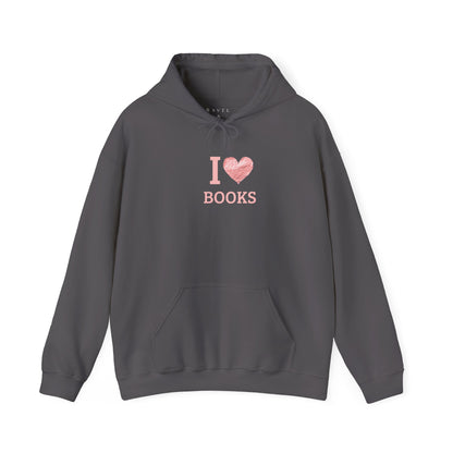I  Love Books Hoodie — Pink Heart Book Lover Pullover