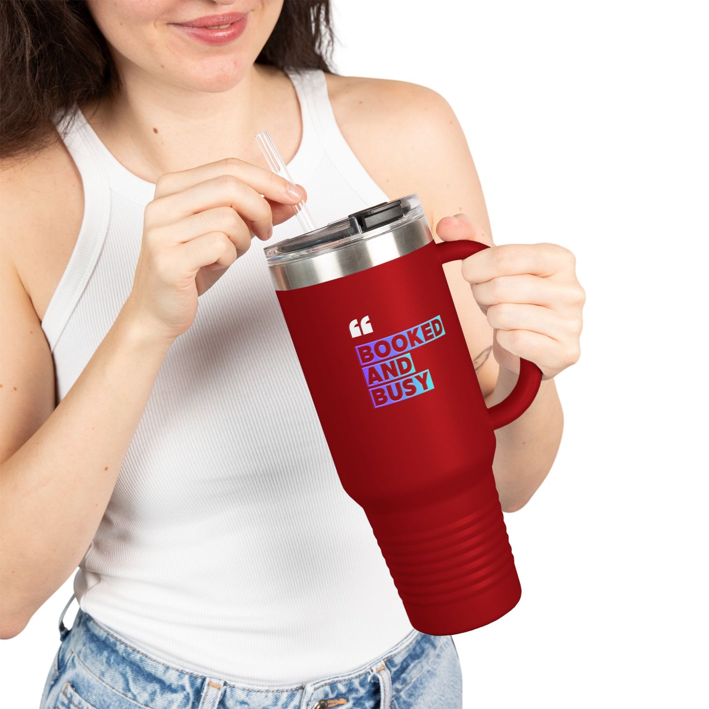 40oz Insulated Travel Mug - "Booked and Busy" Holographic Design