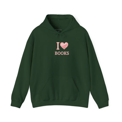 I  Love Books Hoodie — Pink Heart Book Lover Pullover