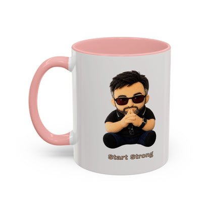 Accent Coffee Mug — 'Start Strong' Motivational Character Coffee Mug