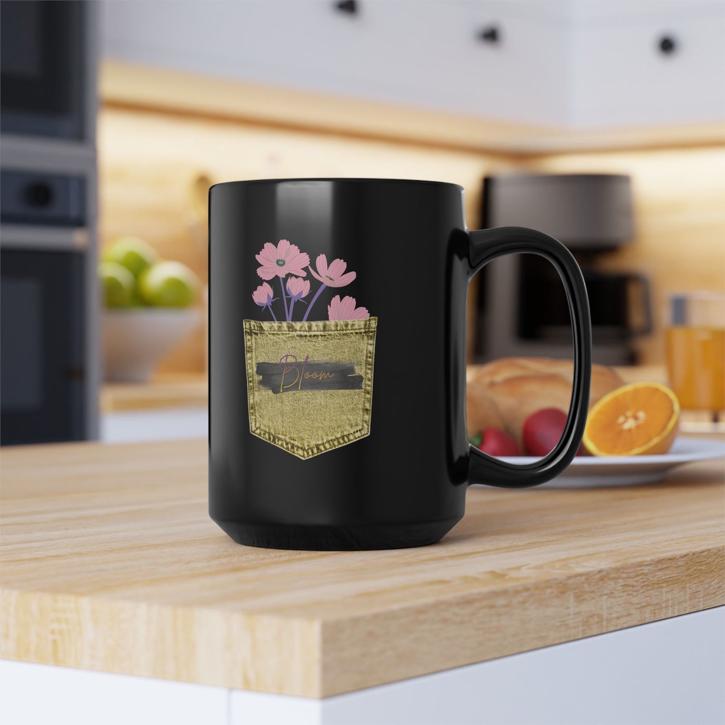 Floral Pocket Black Mug