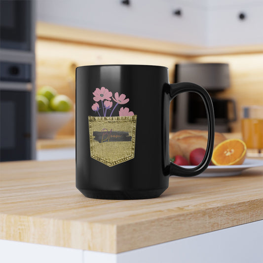 Floral Pocket Black Mug