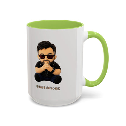 Accent Coffee Mug — 'Start Strong' Motivational Character Coffee Mug