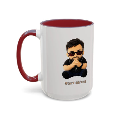 Accent Coffee Mug — 'Start Strong' Motivational Character Coffee Mug
