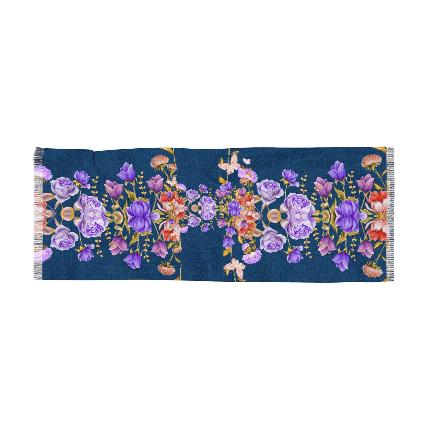 Floral  Navy Purple Rose Print Scarf