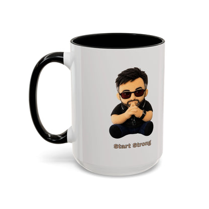Accent Coffee Mug — 'Start Strong' Motivational Character Coffee Mug