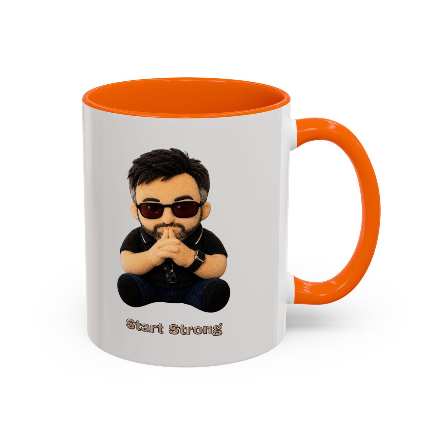 Accent Coffee Mug — 'Start Strong' Motivational Character Coffee Mug