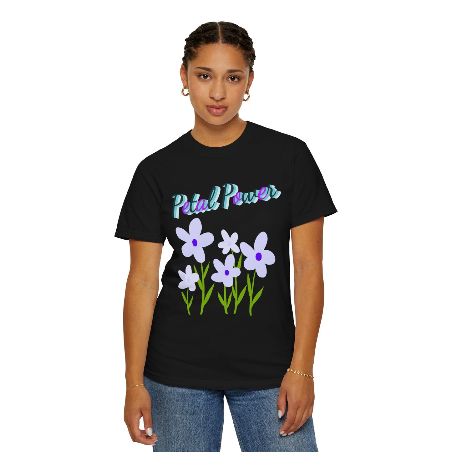 Petal Power T-Shirt — Floral Graphic Tee with Purple Flowers
