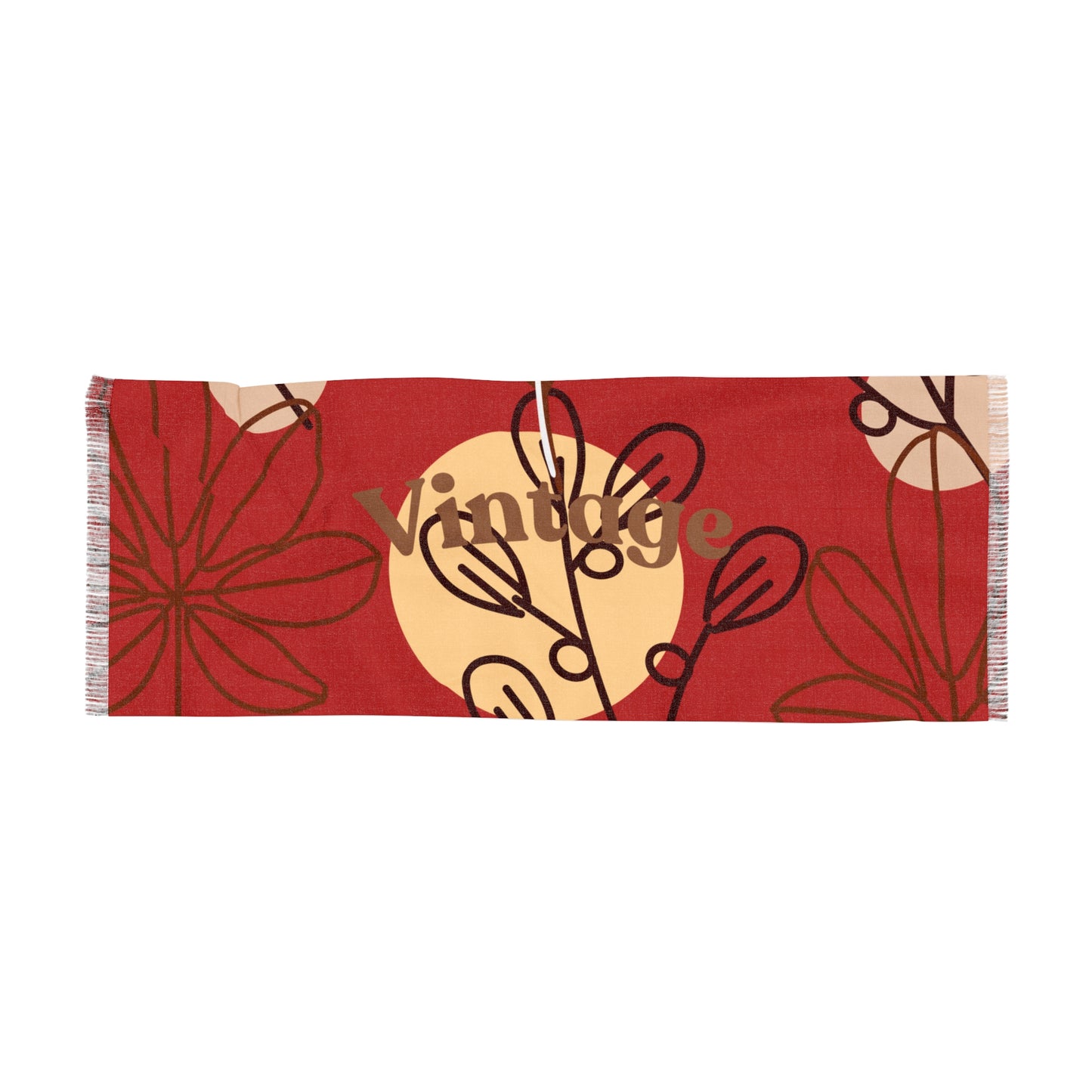 Vintage Red Botanical Sun Motif Scarf
